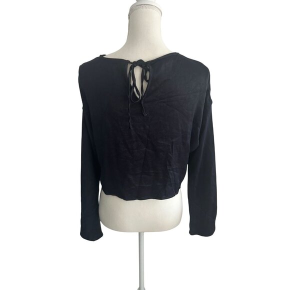 SOMETHING NAVY Navy Blue Long Sleeve Tie Back Top Size Medium - Picture 5 of 6